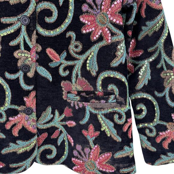 Vintage Tapestry Jacket Embroidered Sequin Large Regencycore Victorian Button - Picture 12 of 14